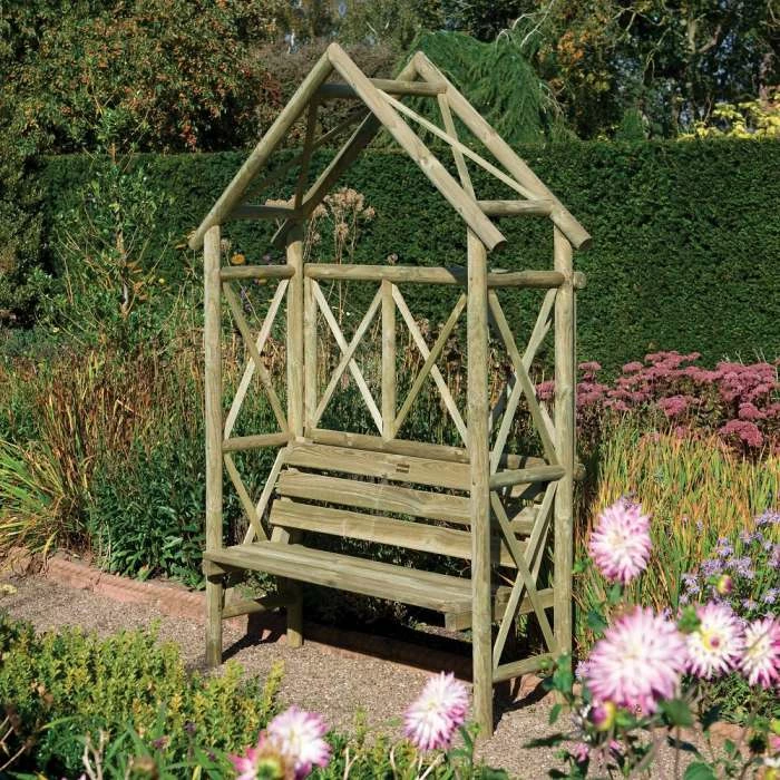 Rustic Wooden Two Seater Arbour by Rowlinson® - 2.3m 1 Rustic Wooden Two Seater Arbour by Rowlinson® - 2.3m
