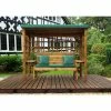 Wentworth Wooden Three Seater Arbour with Cushions and Canvas Canopy - 2.3m, Green