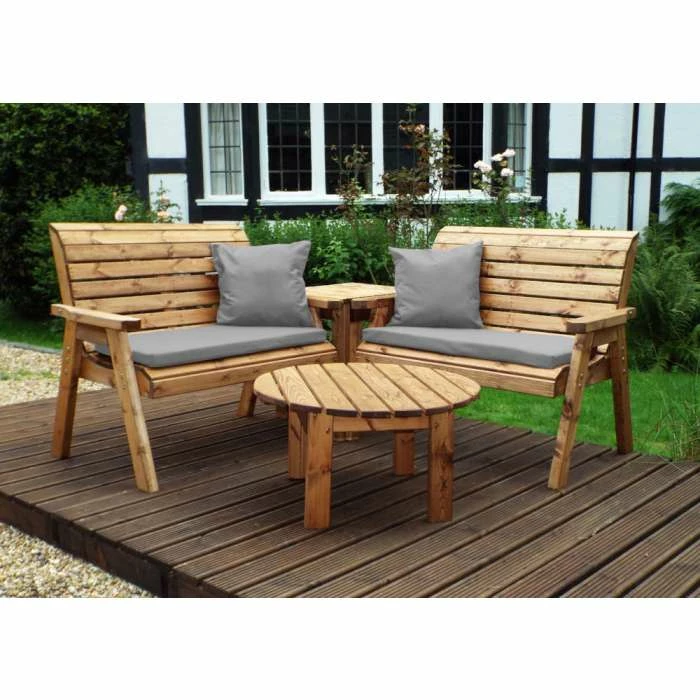 Charles Taylor Wooden Garden 4 Seater Corner Set with Grey Cushion 1 Charles Taylor Wooden Garden 4 Seater Corner Set with Grey Cushion