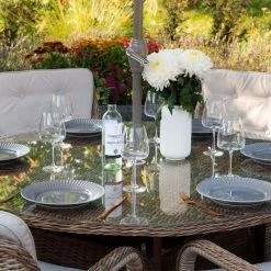 Luxury Rattan 6 Seater Circular Garden Dining Set by Primrose Living -Garden Furniture Shop Natural FU102219 3 TableClose 512c