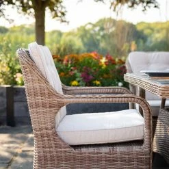 Luxury Rattan 8 Seater Rectangular Garden Dining Set with Parasol by Primrose Living -Garden Furniture Shop Natural FU102221 1 ChairSide f438