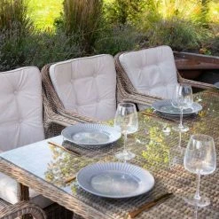 Luxury Rattan 8 Seater Rectangular Garden Dining Set with Parasol by Primrose Living -Garden Furniture Shop Natural FU102221 4 ChairsandTable ea68