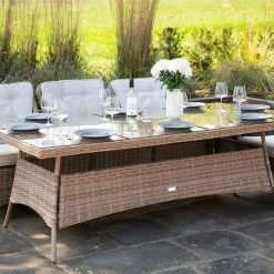 Luxury Rattan 8 Seater Rectangular Garden Dining Set with Parasol by Primrose Living -Garden Furniture Shop Natural FU102221 TableSide 60f2