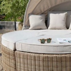'Peony' Luxury Rattan Modular Daybed Sofa Set with Retractable Canopy by Primrose Living -Garden Furniture Shop Natural FU102222 2 CushionwithSunglasses 3a65