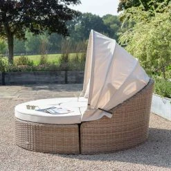 'Peony' Luxury Rattan Modular Daybed Sofa Set with Retractable Canopy by Primrose Living -Garden Furniture Shop Natural FU102222 3 DaybedSide 75d6