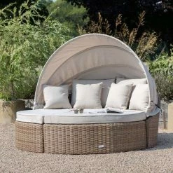 'Peony' Luxury Rattan Modular Daybed Sofa Set with Retractable Canopy by Primrose Living