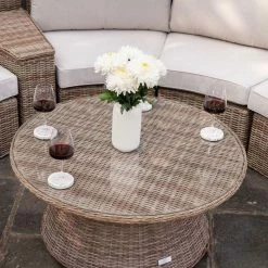 'Peony' Luxury Rattan 6 Seater Modular Garden Sofa Set with Storage Basket and Coffee Table by Primrose Living 11 'Peony' Luxury Rattan 6 Seater Modular Garden Sofa Set with Storage Basket and Coffee Table by Primrose Living -Garden Furniture Shop Natural FU102224 6 TableClose 0ff6