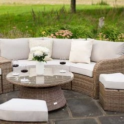 'Peony' Luxury Rattan 8 Seater Modular Garden Sofa Set with Storage Basket, Coffee Table and Footstools by Primrose Living -Garden Furniture Shop Natural FU102225 4 FullSetClose2 822a