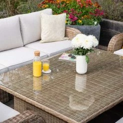 'Peony' Luxury Rattan 8 Seater Modular Garden Sofa Set with Rising Table and Parasol by Primrose Living -Garden Furniture Shop Natural FU102233 1 TableClose a8bc