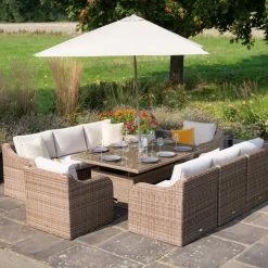 'Peony' Luxury Rattan 8 Seater Modular Garden Sofa Set with Rising Table and Parasol by Primrose Living -Garden Furniture Shop Natural FU102233 2 FullSet a22c