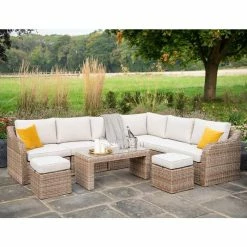'Peony' Luxury Rattan 8 Seater Modular Garden Sofa Set with Coffee Table and Footstools by Primrose Living