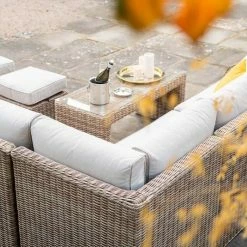 'Peony' Luxury Rattan 8 Seater Modular Garden Sofa Set with Coffee Table and Footstools by Primrose Living -Garden Furniture Shop Natural FU102235 3 SofaCloseCornerFlower b6a5