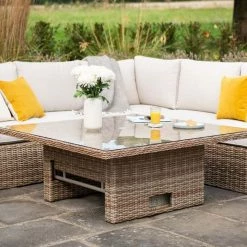 'Peony' Luxury Rattan 9 Seater Modular Garden Sofa Set with Square Rising Table and Footstools by Primrose Living -Garden Furniture Shop Natural FU102236 4 TableSofa c238