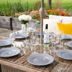 'Peony' Luxury Rattan 9 Seater Modular Garden Sofa Set with Square Rising Table and Footstools by Primrose Living -Garden Furniture Shop Natural FU102236 5 TableClose 332b