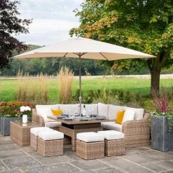 'Peony' Luxury Rattan 9 Seater Modular Garden Sofa Set with Square Rising Table and Footstools by Primrose Living