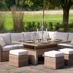 'Peony' Luxury Rattan 9 Seater Modular Garden Sofa Set with Rising Rectangular Table and Footstools by Primrose Living -Garden Furniture Shop Natural FU102237 8 FullSetClose 2ac7