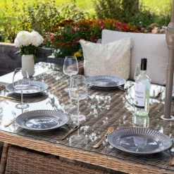 'Peony' Luxury Rattan 10 Seater Modular Garden Sofa Set with Rectangular Table by Primrose Living -Garden Furniture Shop Natural FU102239 2 TableClose 6a7f