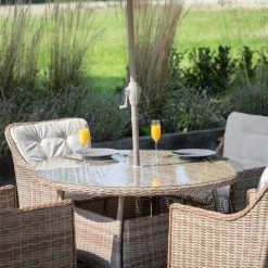 Luxury Rattan 4 Seater Circular Garden Dining Set by Primrose Living 8 Luxury Rattan 4 Seater Circular Garden Dining Set by Primrose Living -Garden Furniture Shop Natural FU102218 2 Close bc68