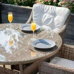 Luxury Rattan 4 Seater Circular Garden Dining Set by Primrose Living 9 Luxury Rattan 4 Seater Circular Garden Dining Set by Primrose Living -Garden Furniture Shop Natural FU102218 3 TableClose f14b