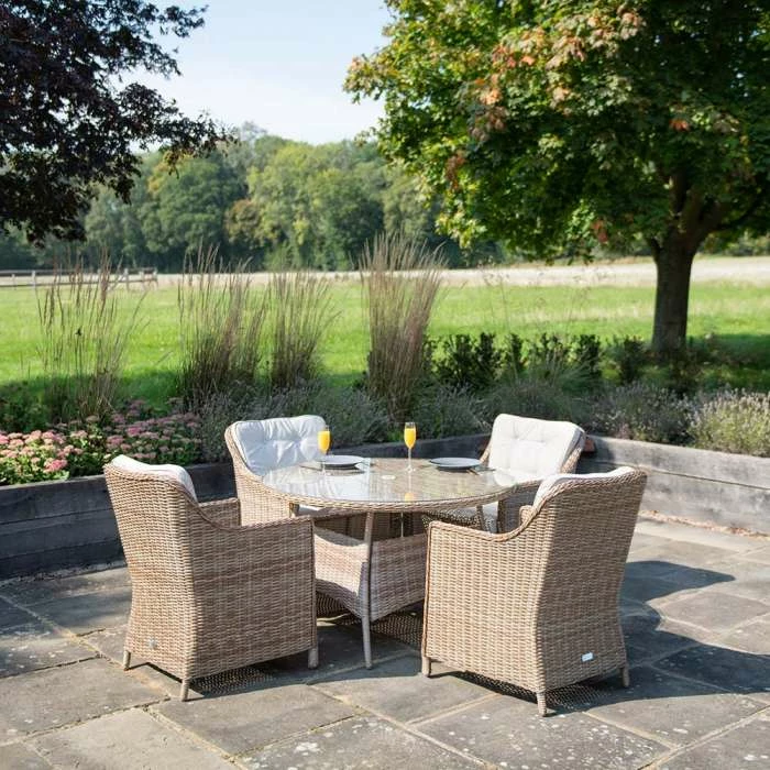 Luxury Rattan 4 Seater Circular Garden Dining Set by Primrose Living 6 Luxury Rattan 4 Seater Circular Garden Dining Set by Primrose Living - Image 6