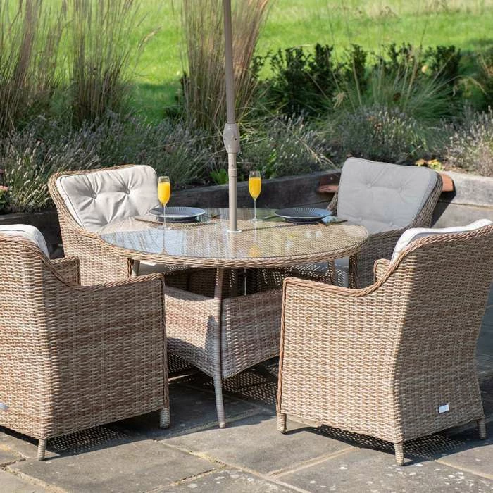 Luxury Rattan 4 Seater Circular Garden Dining Set by Primrose Living 2 Luxury Rattan 4 Seater Circular Garden Dining Set by Primrose Living - Image 2
