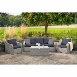 'Peony' Luxury Rattan 5 Seater Modular Garden Sofa Set with Coffee Table in Pebble by Primrose Living -Garden Furniture Shop PRI1538 PrimroseOutdoorFurniture 298 0107