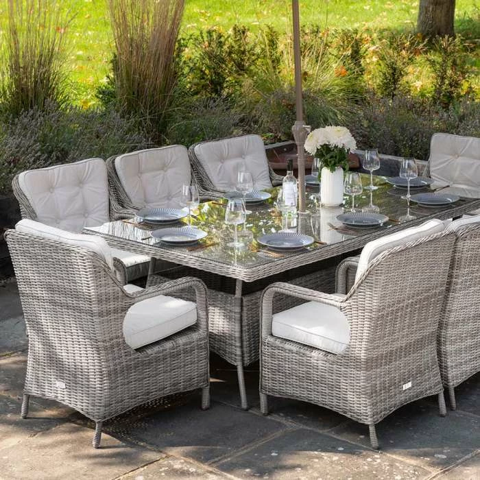 Luxury 8 Seater Rectangular Garden Dining Set in Stone Rattan by Primrose Living 2 Luxury 8 Seater Rectangular Garden Dining Set in Stone Rattan by Primrose Living - Image 2