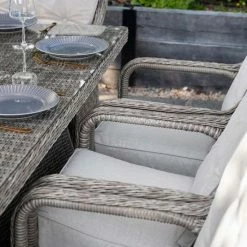 Luxury 8 Seater Rectangular Garden Dining Set in Stone Rattan by Primrose Living 9 Luxury 8 Seater Rectangular Garden Dining Set in Stone Rattan by Primrose Living -Garden Furniture Shop Stone FU102246 3 ChairArms 34a7