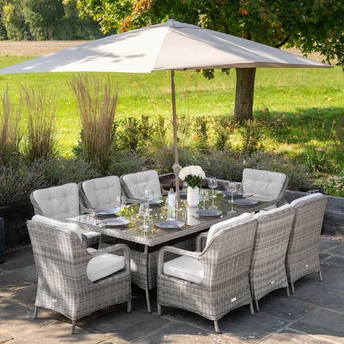 Luxury 8 Seater Rectangular Garden Dining Set in Stone Rattan by Primrose Living 1 Luxury 8 Seater Rectangular Garden Dining Set in Stone Rattan by Primrose Living