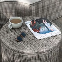 'Peony' Luxury Rattan Modular Daybed Sofa Set with Retractable Canopy in Stone by Primrose Living -Garden Furniture Shop Stone FU102247 CoffeeTableStool 67e9