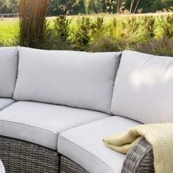 'Peony' Luxury Rattan 5 Seater Modular Garden Sofa Set with Coffee Table and Footstools in Stone by Primrose Living -Garden Furniture Shop Stone FU102248 1 SofaClose e0f8
