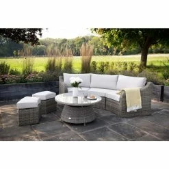 'Peony' Luxury Rattan 5 Seater Modular Garden Sofa Set with Coffee Table and Footstools in Stone by Primrose Living -Garden Furniture Shop Stone FU102248 5 FullSet2 9ac1