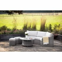 'Peony' Luxury Rattan 5 Seater Modular Garden Sofa Set with Coffee Table and Footstools in Stone by Primrose Living