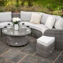 'Peony' Luxury Rattan 8 Seater Modular Garden Sofa Set with Storage Basket and Coffee Table in Stone by Primrose Living -Garden Furniture Shop Stone FU102250 4 FullSetCloseOff 474c
