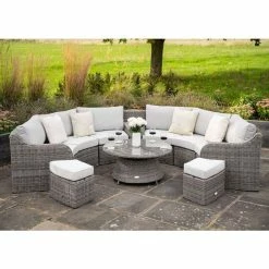 'Peony' Luxury Rattan 8 Seater Modular Garden Sofa Set with Storage Basket and Coffee Table in Stone by Primrose Living