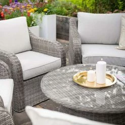 'Peony' Luxury Rattan 8 Seater Modular Garden Sofa Set with Storage Baskets and Coffee Table in Stone by Primrose Living -Garden Furniture Shop Stone FU102251 3 TableChairs 6603