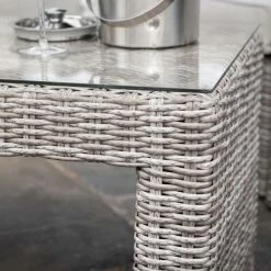 'Peony' Luxury Rattan 5 Seater Modular Garden Sofa Set with Open Coffee Table and Footstools in Stone by Primrose Living -Garden Furniture Shop Stone FU102252 2 CoffeeTableCorner 9e99