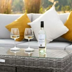 'Peony' Luxury Rattan 5 Seater Modular Garden Sofa Set with Open Coffee Table and Footstools in Stone by Primrose Living -Garden Furniture Shop Stone FU102252 4 CoffeeTableWine d43a