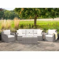 'Peony' Luxury Rattan 5 Seater Modular Garden Sofa Set with Coffee Table in Stone by Primrose Living