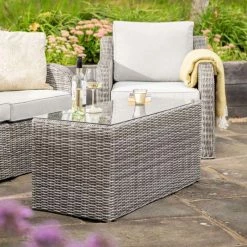 'Peony' Luxury Rattan 5 Seater Modular Garden Sofa Set with Coffee Table in Stone by Primrose Living -Garden Furniture Shop Stone FU102254 5 CoffeeTable 3545