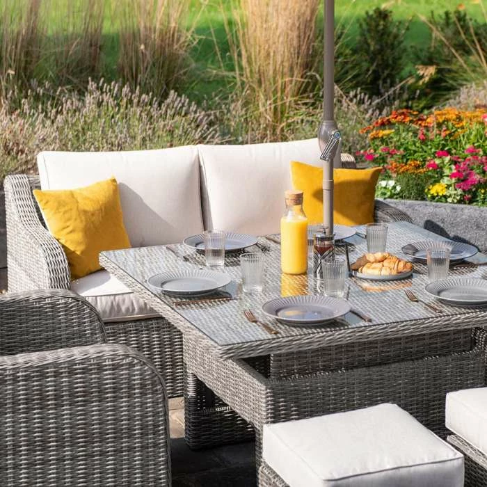 'Peony' Luxury Rattan 6 Seater Modular Garden Sofa Set with Square Rising Table and Parasol in Stone by Primrose Living 6 'Peony' Luxury Rattan 6 Seater Modular Garden Sofa Set with Square Rising Table and Parasol in Stone by Primrose Living - Image 6
