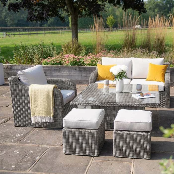 'Peony' Luxury Rattan 6 Seater Modular Garden Sofa Set with Square Rising Table and Parasol in Stone by Primrose Living 2 'Peony' Luxury Rattan 6 Seater Modular Garden Sofa Set with Square Rising Table and Parasol in Stone by Primrose Living - Image 2