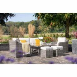 'Peony' Luxury Rattan 6 Seater Modular Garden Sofa Set with Square Rising Table and Parasol in Stone by Primrose Living 19 'Peony' Luxury Rattan 6 Seater Modular Garden Sofa Set with Square Rising Table and Parasol in Stone by Primrose Living -Garden Furniture Shop Stone FU102255 FullSetFlowerNoPara 6aab
