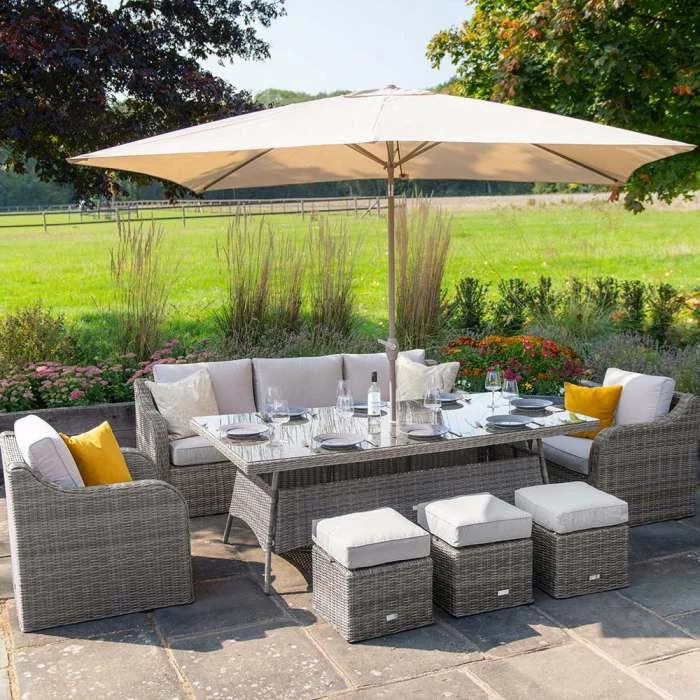 'Peony' Luxury Rattan 8 Seater Modular Garden Sofa Set with Rectangular Table and Parasol in Stone by Primrose Living 1 'Peony' Luxury Rattan 8 Seater Modular Garden Sofa Set with Rectangular Table and Parasol in Stone by Primrose Living