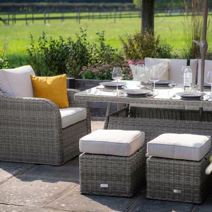 'Peony' Luxury Rattan 8 Seater Modular Garden Sofa Set with Rectangular Table and Parasol in Stone by Primrose Living 5 'Peony' Luxury Rattan 8 Seater Modular Garden Sofa Set with Rectangular Table and Parasol in Stone by Primrose Living - Image 5