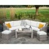 'Peony' Luxury Rattan 7 Seater Modular Garden Sofa Set with Coffee Table and Footstools in Stone by Primrose Living