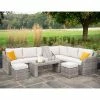'Peony' Luxury Rattan 8 Seater Modular Garden Sofa Set with Coffee Table and Footstools in Stone by Primrose Living
