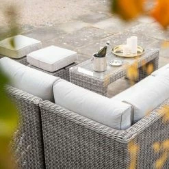 'Peony' Luxury Rattan 8 Seater Modular Garden Sofa Set with Coffee Table and Footstools in Stone by Primrose Living -Garden Furniture Shop Stone FU102260 5 SofaCloseCornerFlower 2434