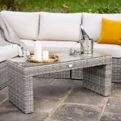 'Peony' Luxury Rattan 8 Seater Modular Garden Sofa Set with Coffee Table and Footstools in Stone by Primrose Living -Garden Furniture Shop Stone FU102260 6 CoffeeTable 7af2