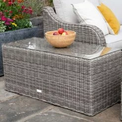 'Peony' Luxury Rattan 9 Seater Modular Garden Sofa Set with Square Rising Table and Footstools in Stone by Primrose Living -Garden Furniture Shop Stone FU102261 11 CoffeeTable 0cf4